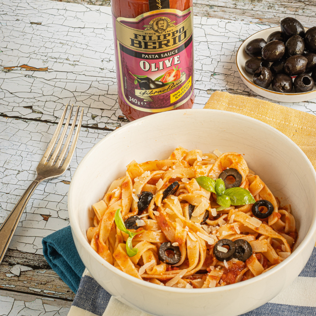 Olive and tomato Tagliatelle Pasta
