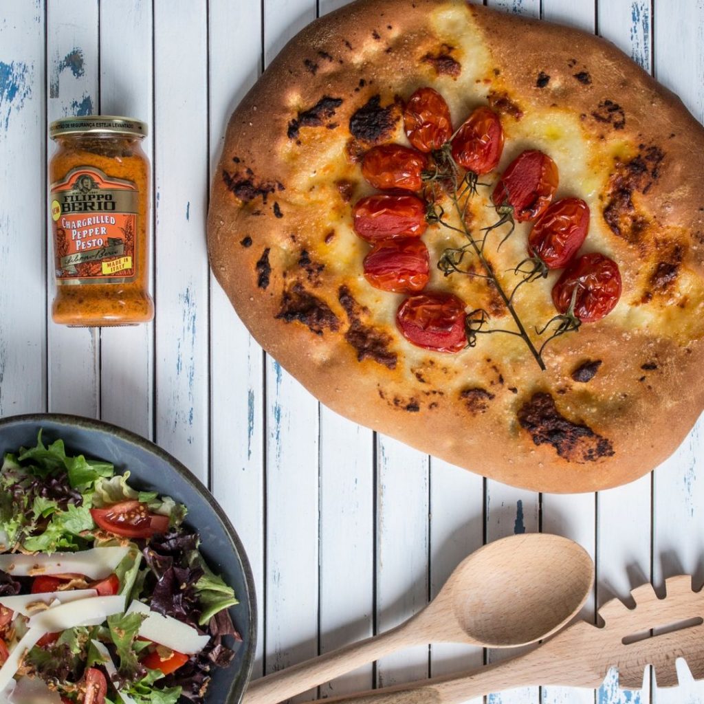 Pesto and Vine Tomato Schiacciata