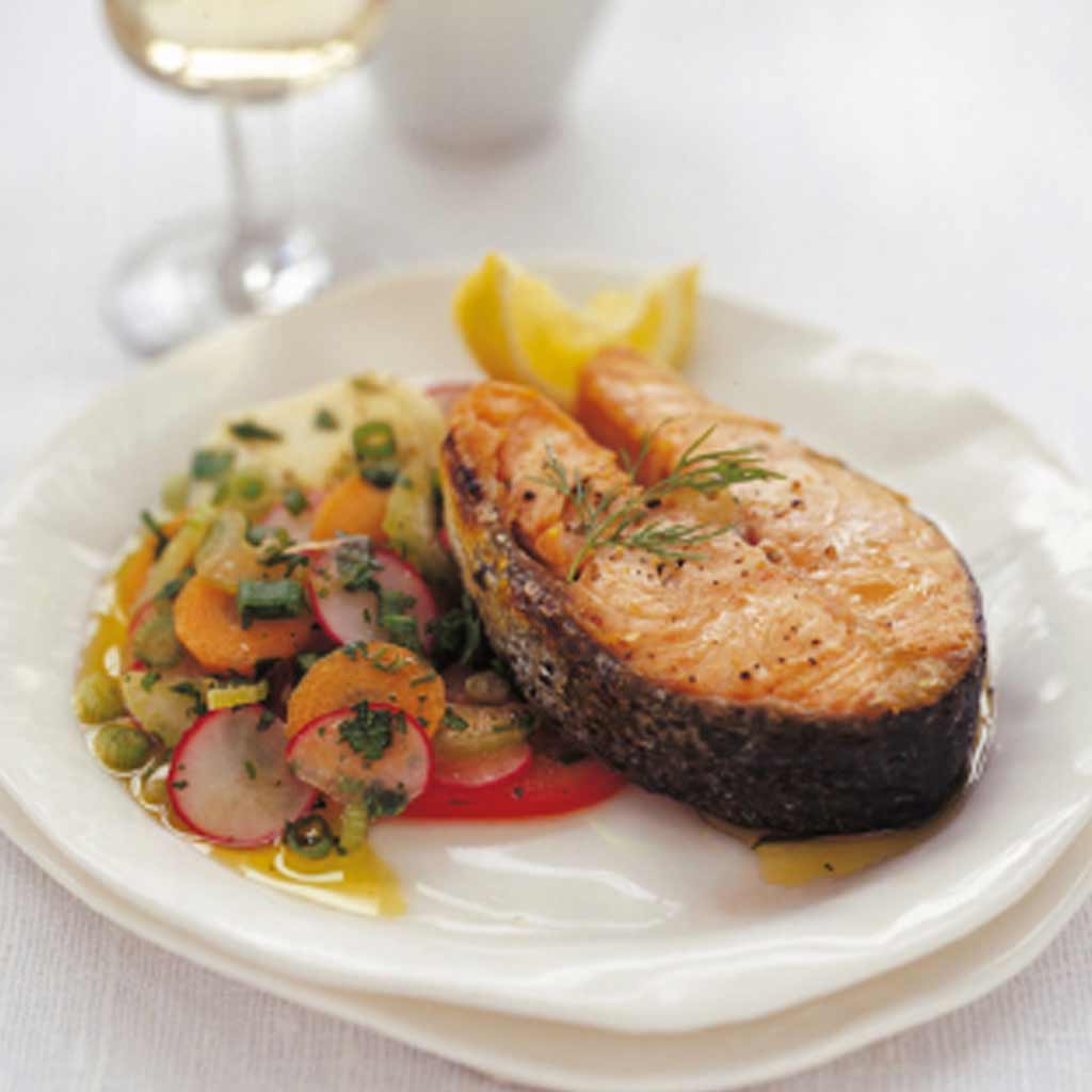 Crispy Salmon with Marinated Crudités