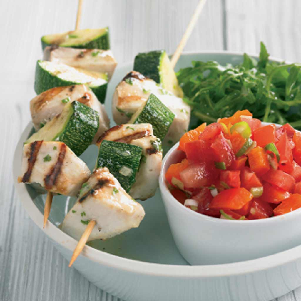 Lime & Coriander Swordfish Kebabs with Tomato Salsa