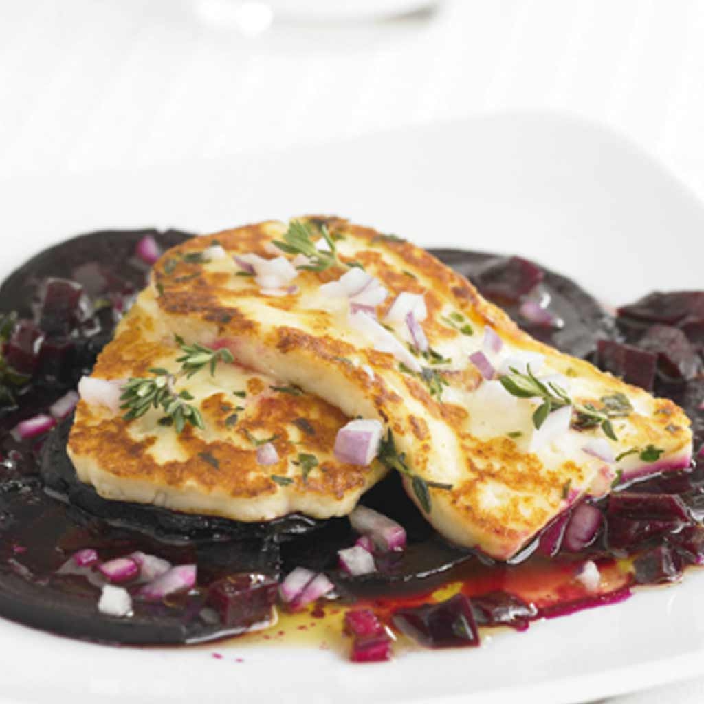 Pan-fried Halloumi Cheese with Roasted Beetroot & Lemon Thyme Dressing