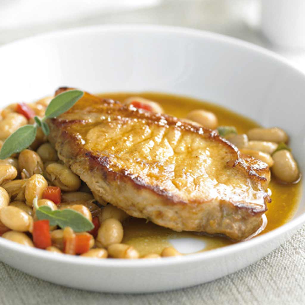 Pan Fried Pork with Tuscan Beans