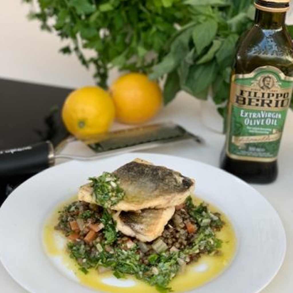 Suzanne’s Sea Bream and Puy Lentils with Salsa Verde