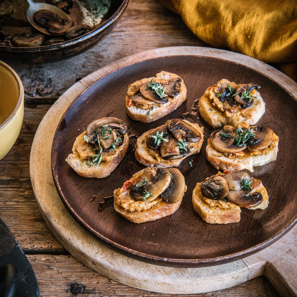 Grilled Vegetable Pesto Crostini with mushroom & thyme