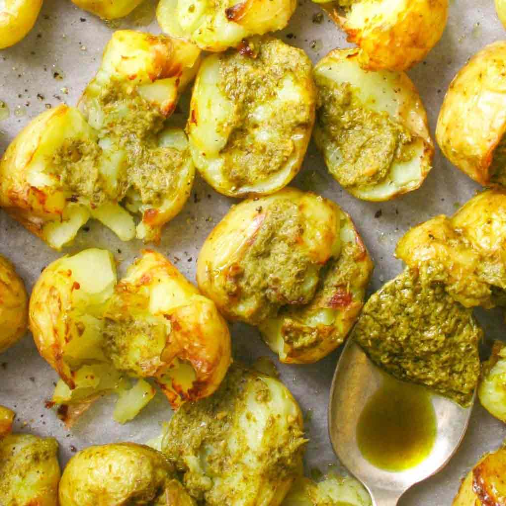 Smashed Pesto Potatoes