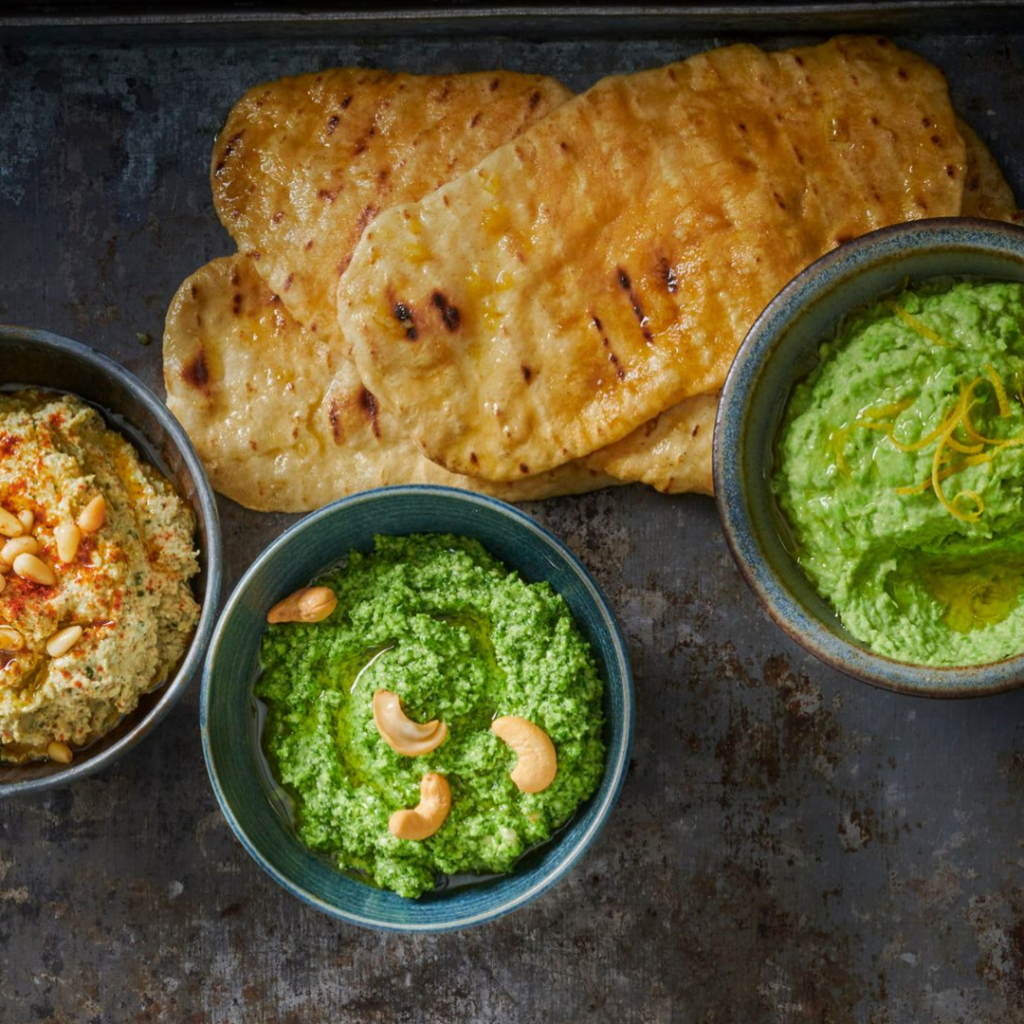 Garlic Flat Breads and Dips