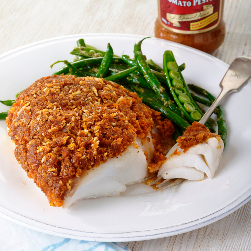 Oven Baked Cod with Pesto Crust