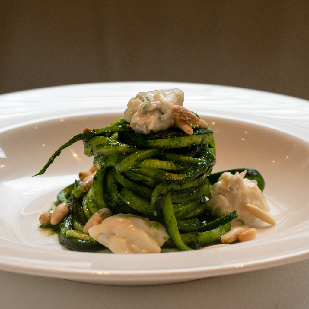 Courgette Spaghetti with Cavolo nero pesto & Gorgonzola