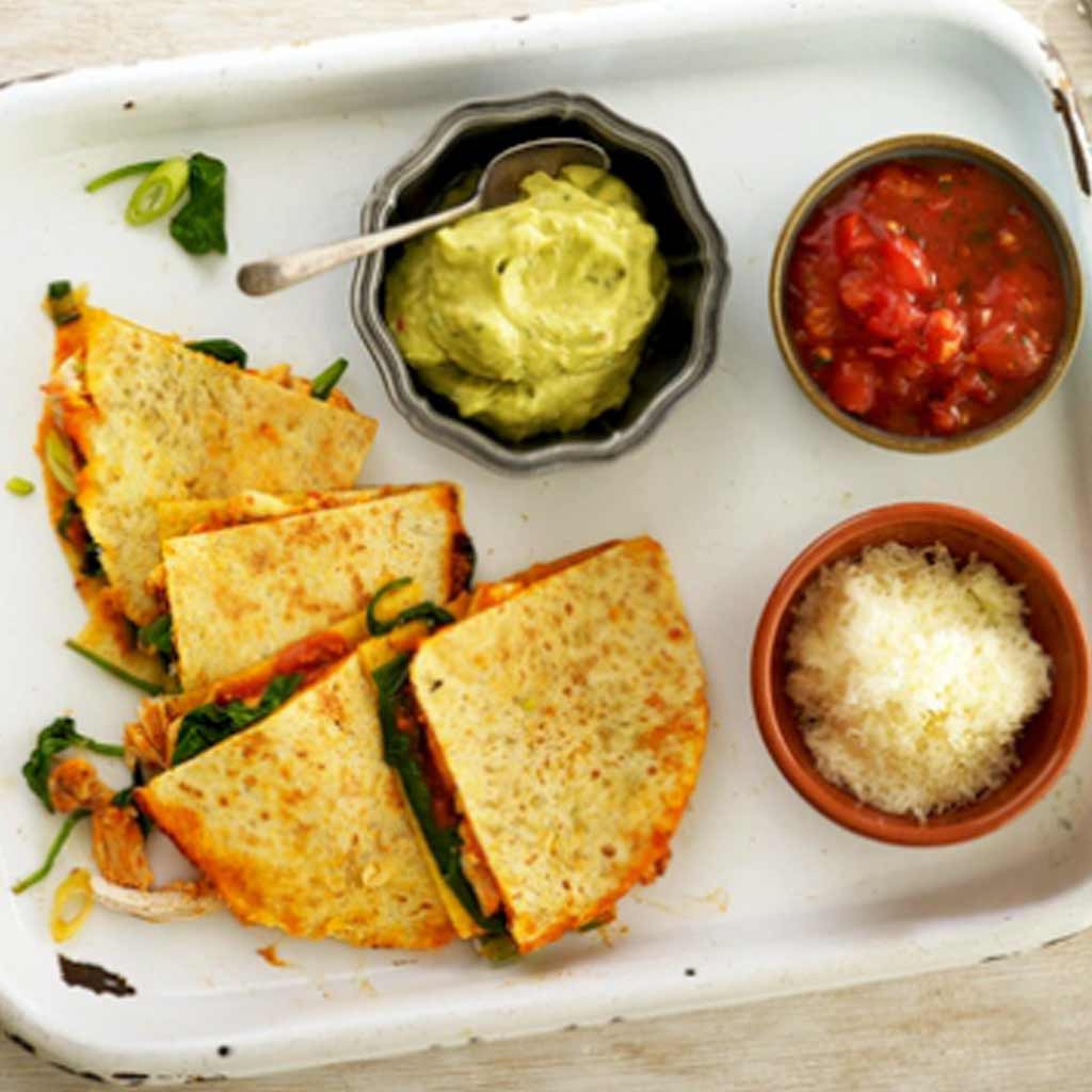 Chicken, Pesto And Spinach Quesadillas