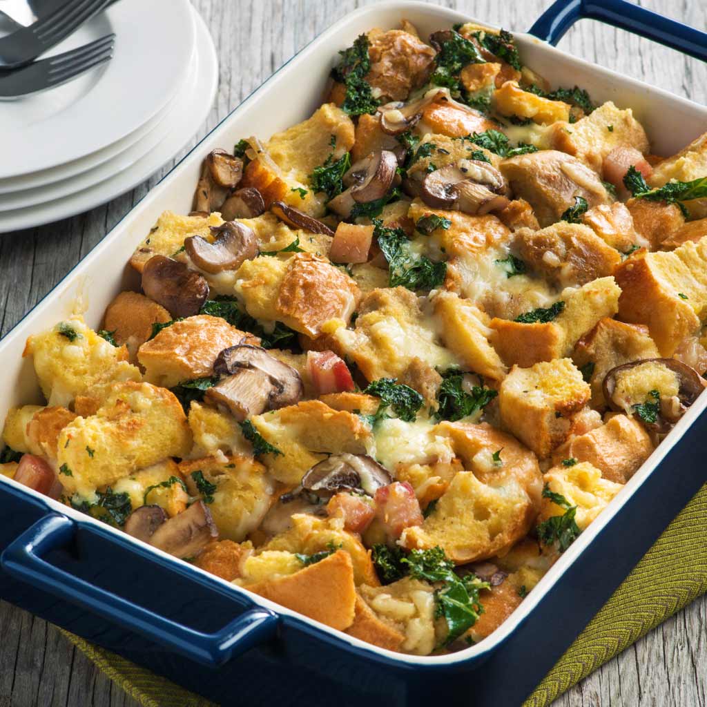 Kale, Pancetta and Mushroom Strata