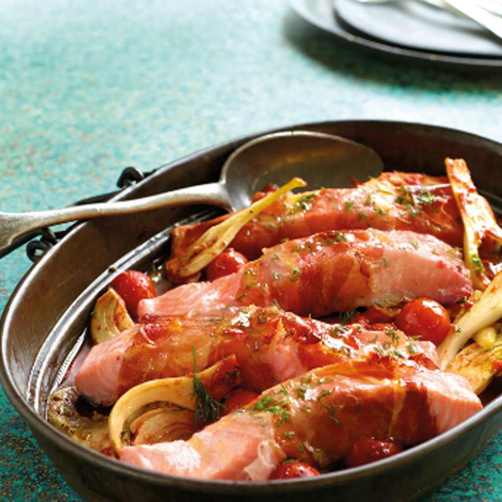 Mediterranean Pancetta-wrapped Salmon