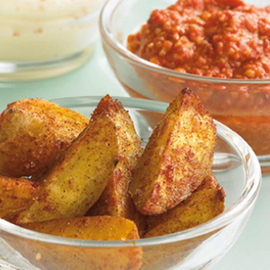 New Potato Wedges with Hazelnut and Red Pepper Relish