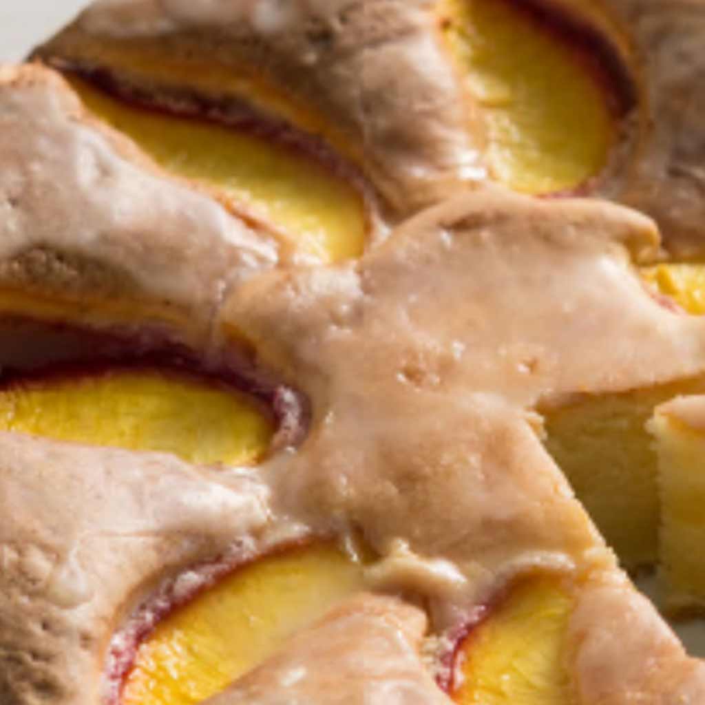 Olive Oil Cake with Peaches and a Lemon Glaze