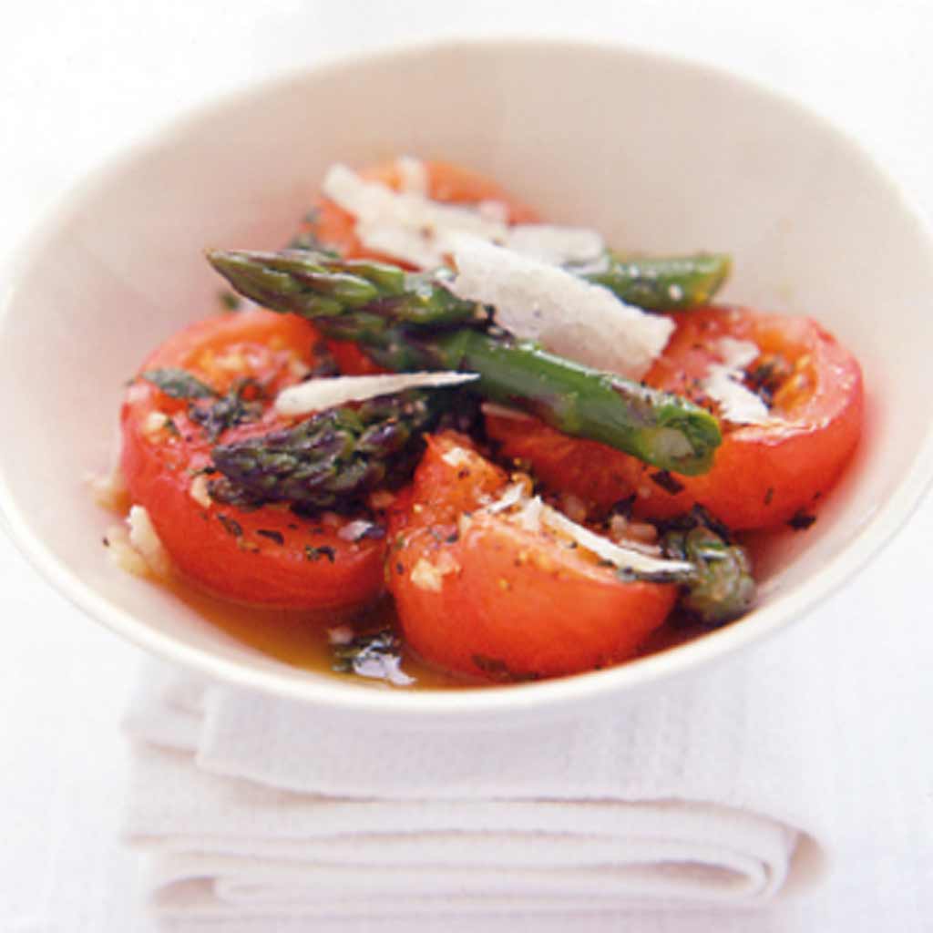 Olive Oil Roasted Tomatoes with Asparagus