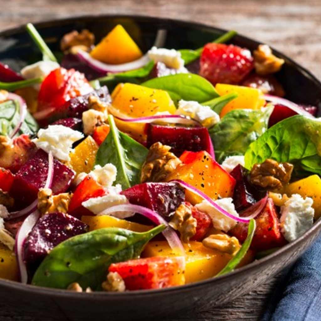 Beetroot, blood orange, goats cheese and walnut salad