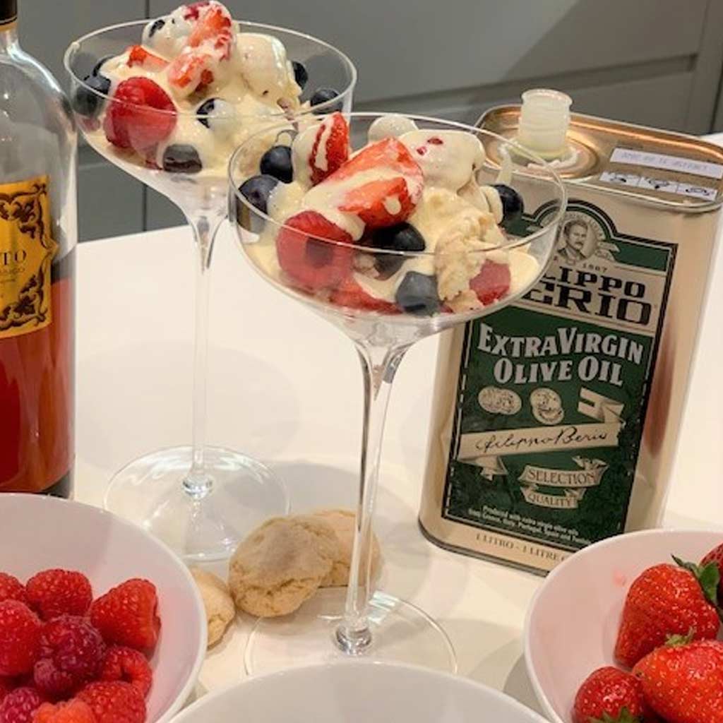 Sue’s Zabaglione with Summer Berries & Amaretto Biscuits