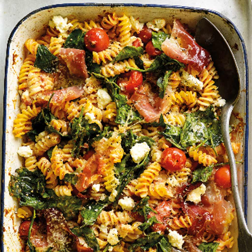 Tomato, Ricotta and Spinach Pasta Bake